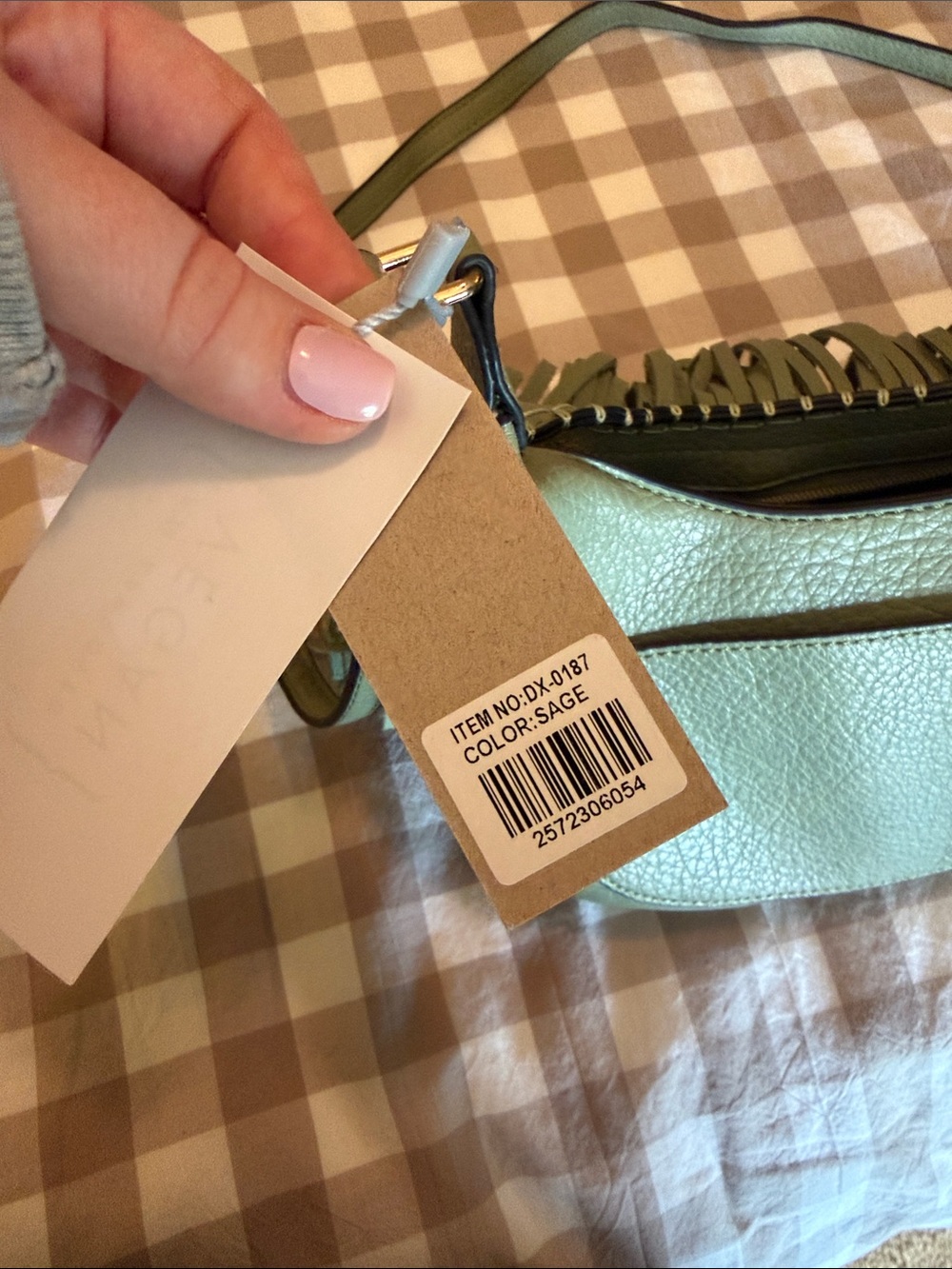 Fringed Olive Green Vegan Crossbody Bag with Adjustable Strap - Picture 2 of 3